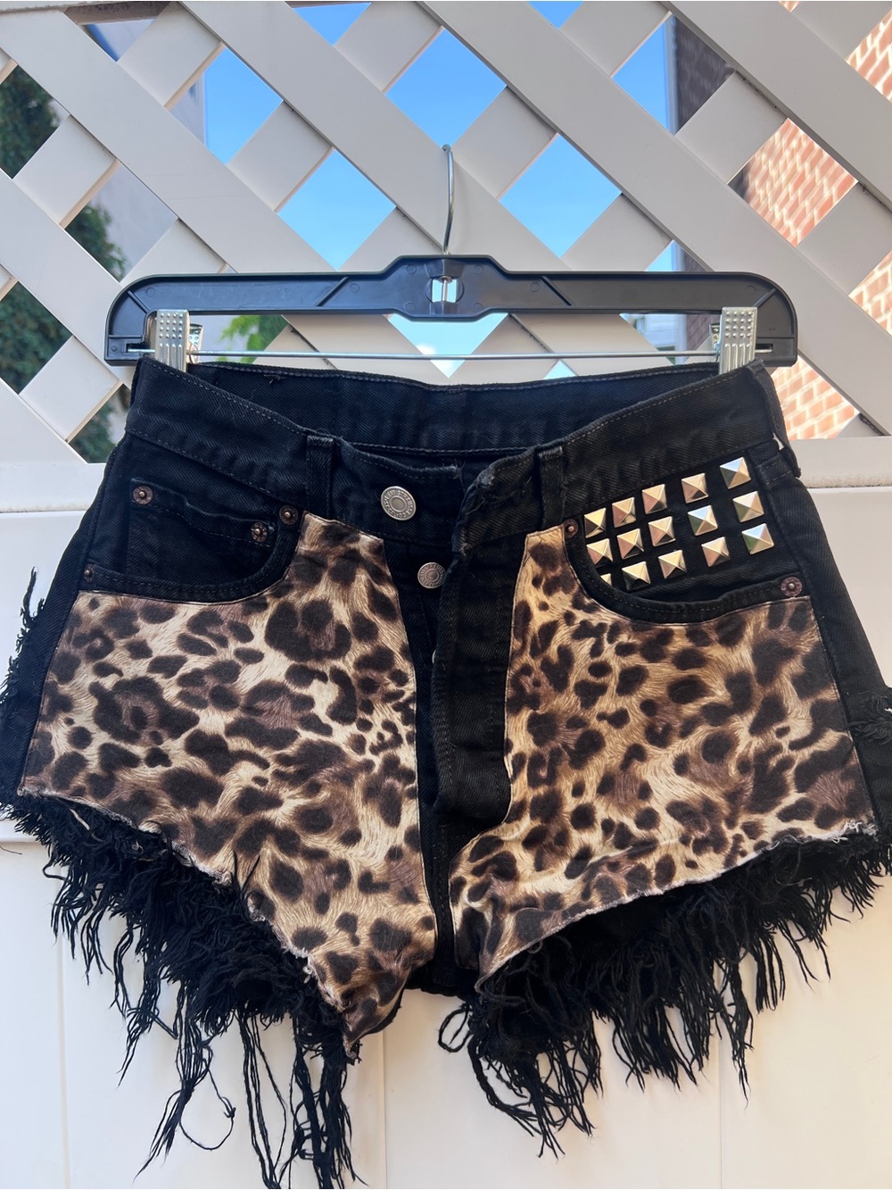 Levi's Black Denim Shorts with Leopard Panels and Studs